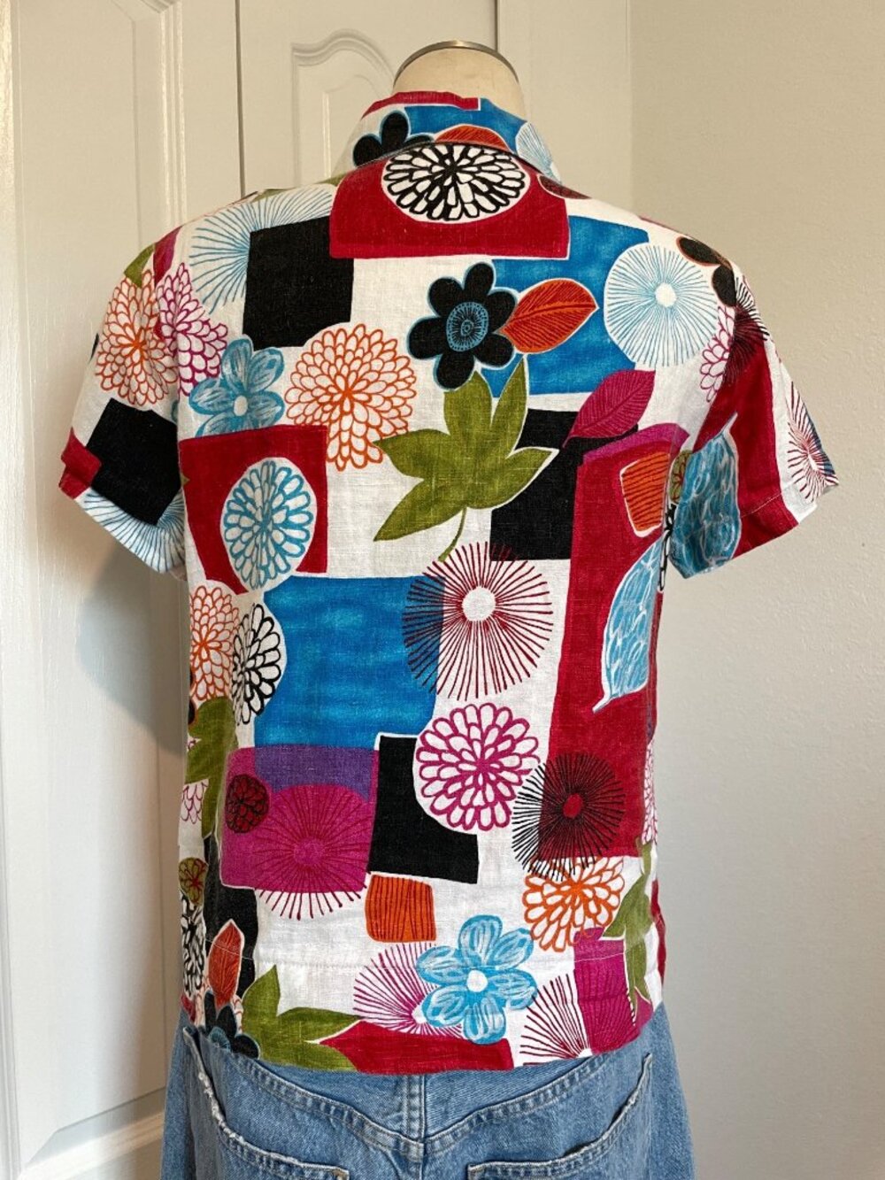 Vintage Hot Cotton Marc Ware 100% Linen Abstract Button-Down Beach Shirt Small - Picture 6 of 13